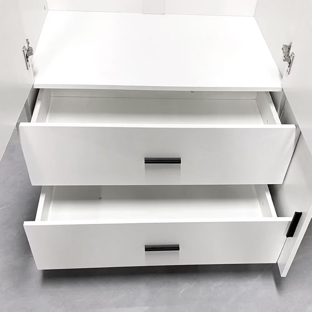71" White Mirrored Five Door Two Drawer Combo Dresser