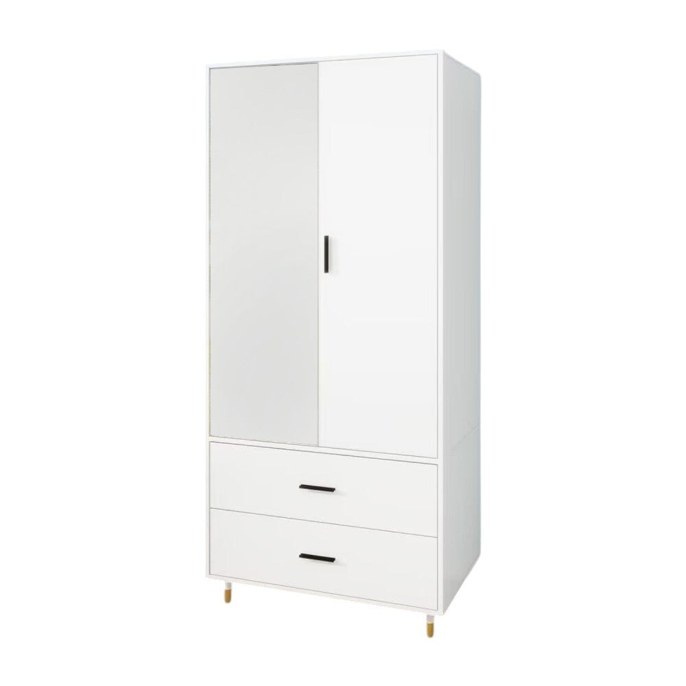 71" White Mirrored Two Door Two Drawer Combo Dresser