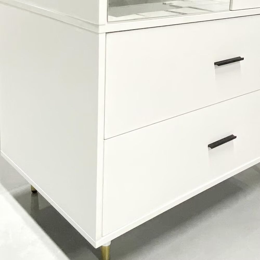 71" White Mirrored Two Door Two Drawer Combo Dresser