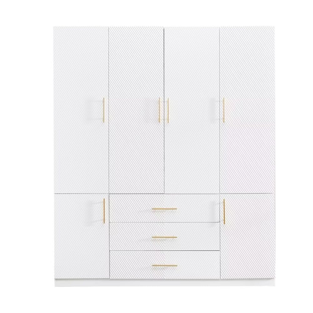 74" White Carved Geometric Six Door Three Drawer Combo Dresser