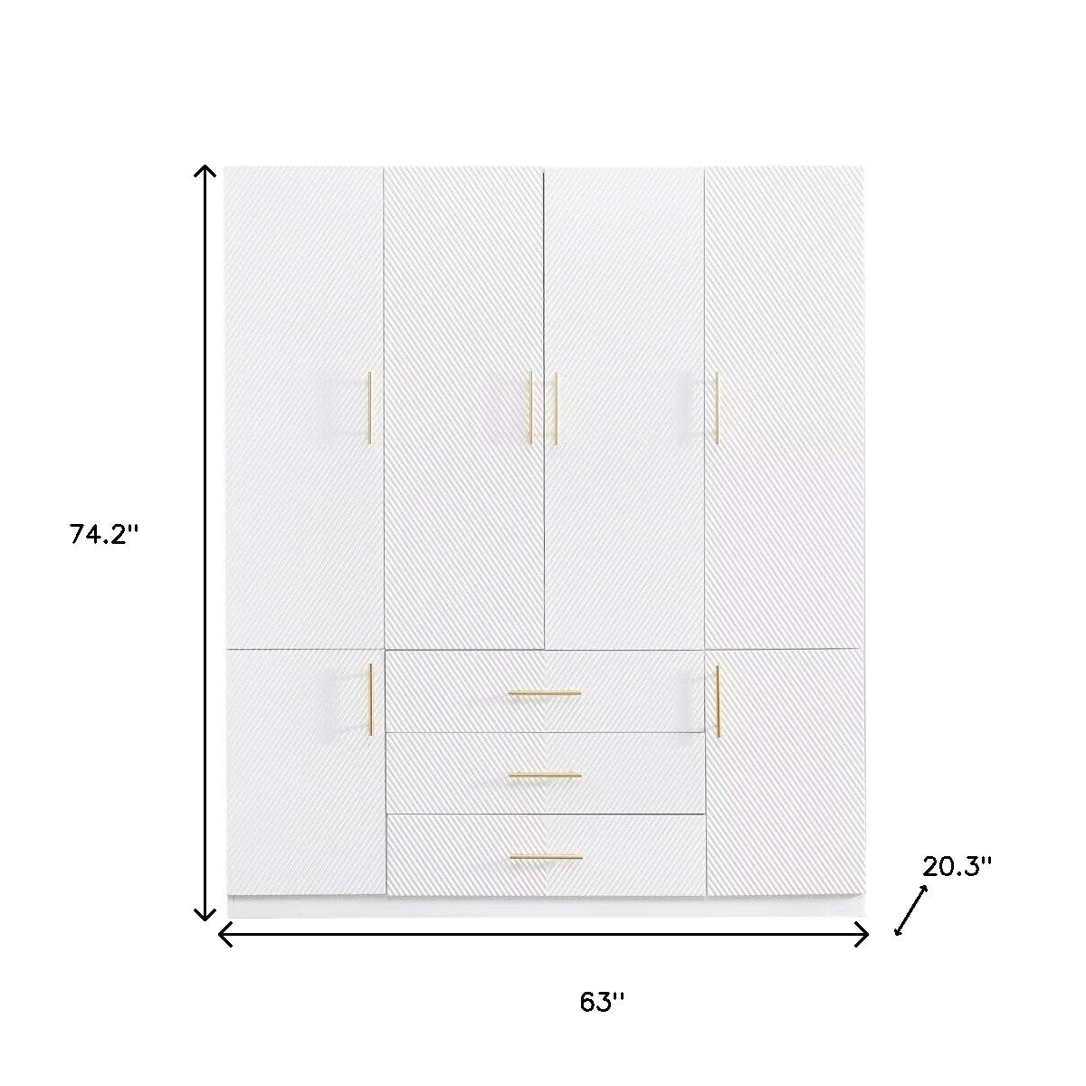 74" White Carved Geometric Six Door Three Drawer Combo Dresser