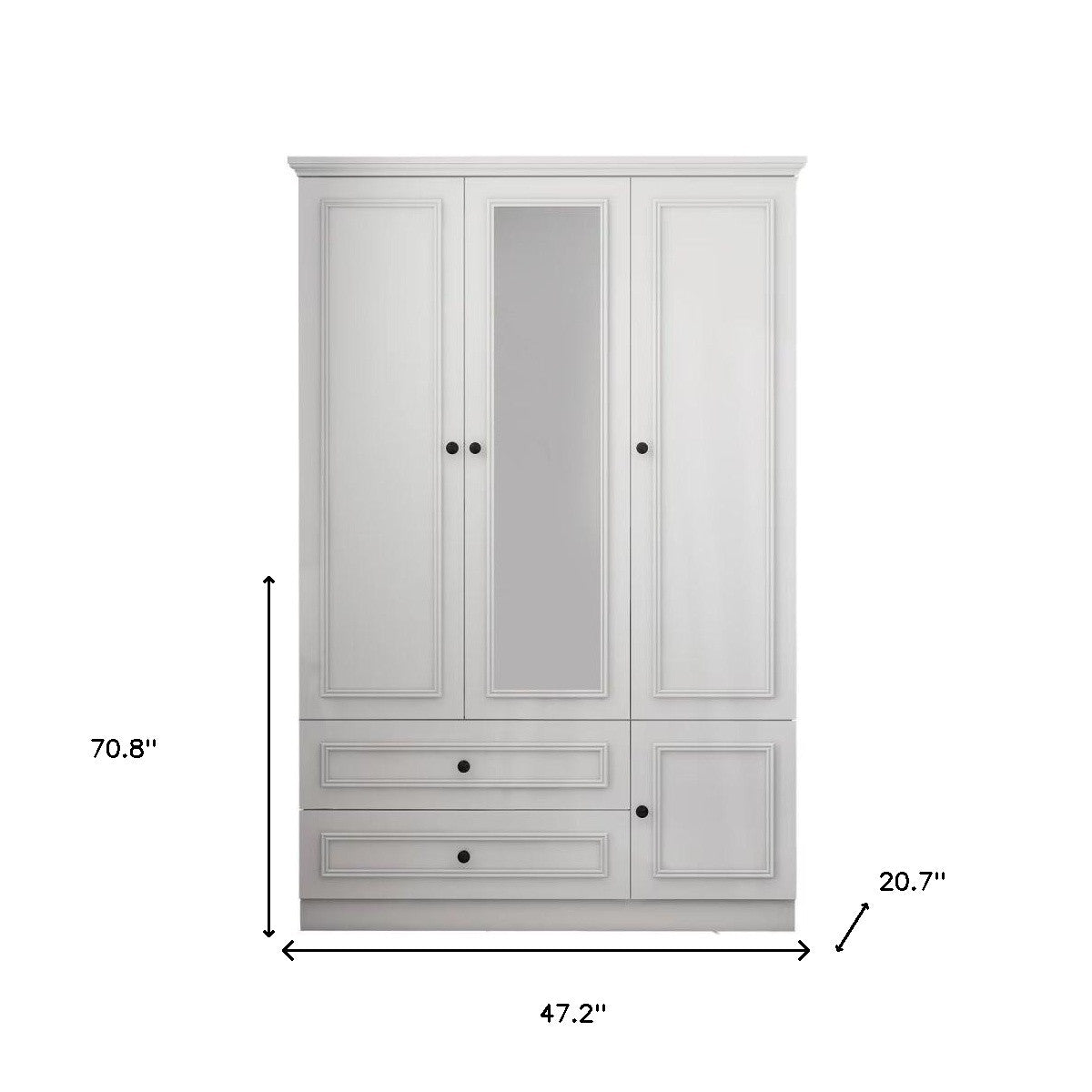 71" White Mirrored Four Door Two Drawer Combo Dresser