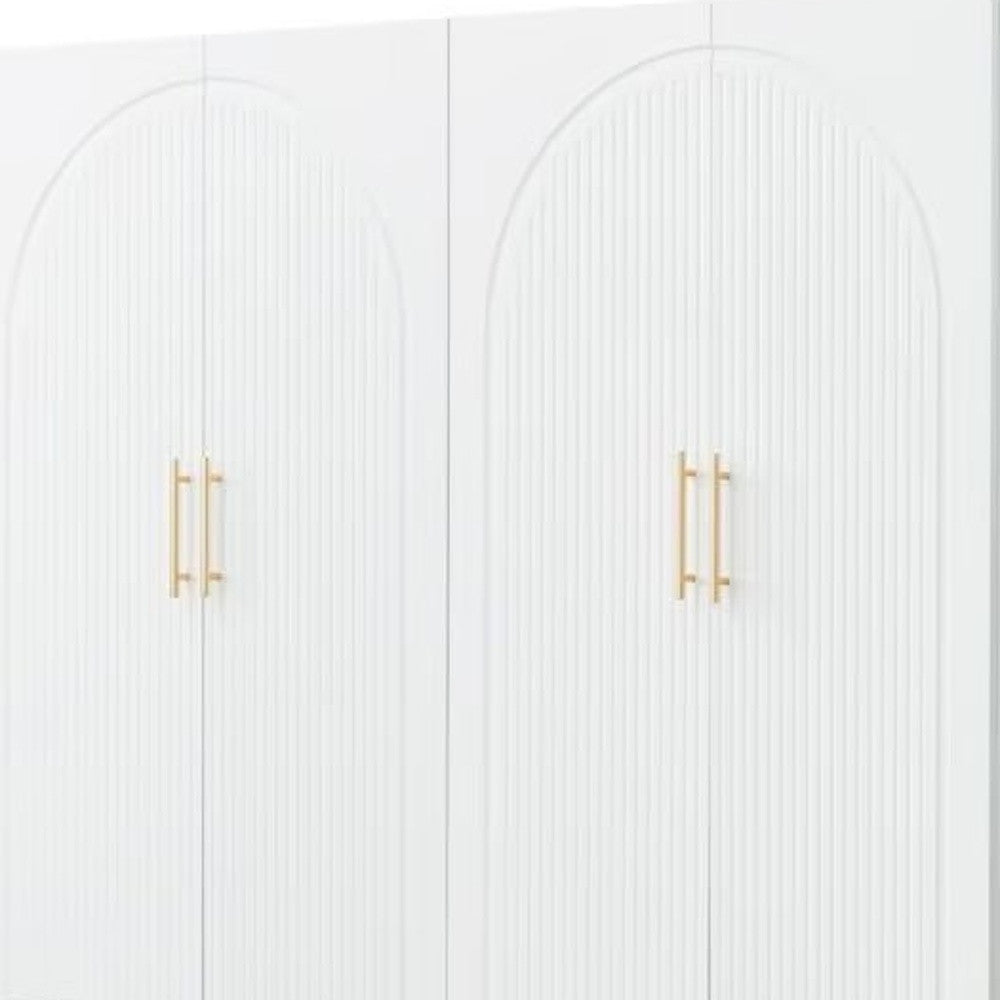 74" White Carved Geometric Four Door Four Drawer Combo Dresser