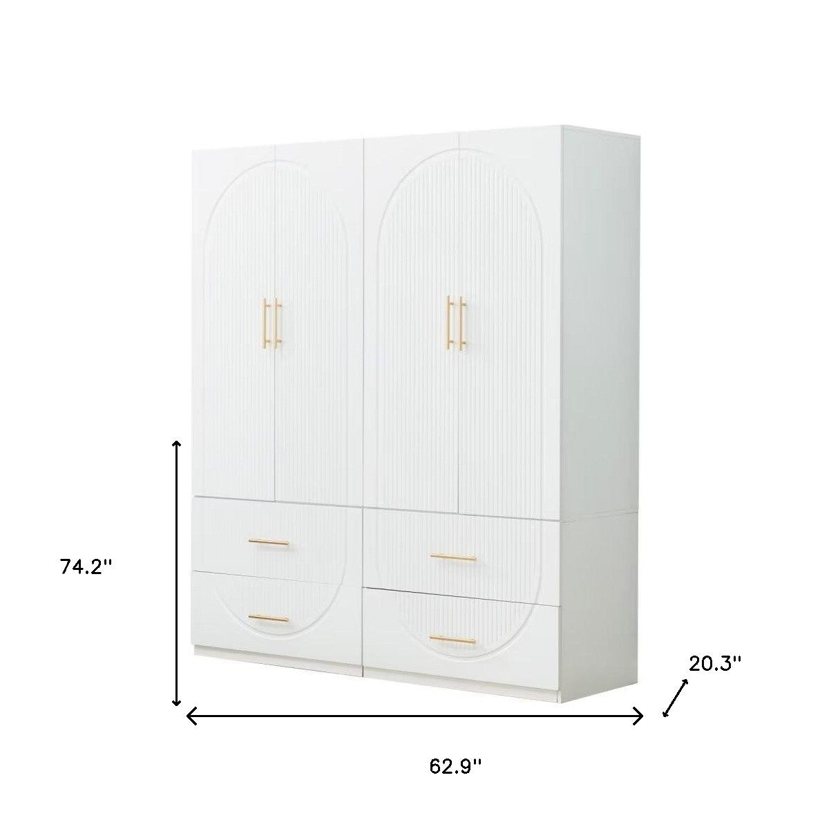 74" White Carved Geometric Four Door Four Drawer Combo Dresser