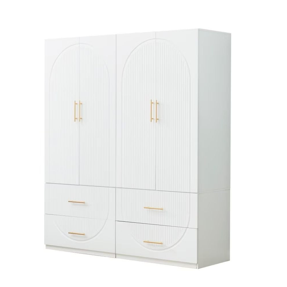 74" White Carved Geometric Four Door Four Drawer Combo Dresser