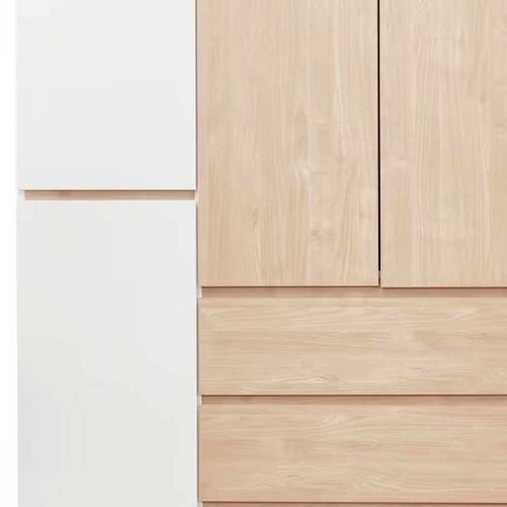75" White And Natural Six Door Three Drawer Combo Dresser
