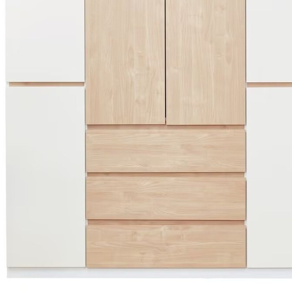 75" White And Natural Six Door Three Drawer Combo Dresser