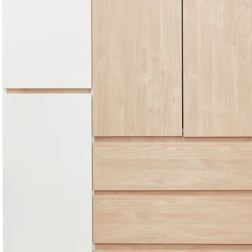 75" White And Natural Six Door Three Drawer Combo Dresser