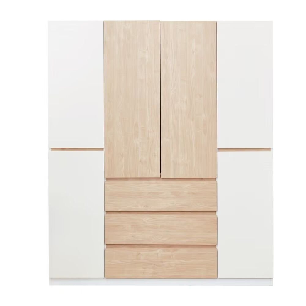 75" White And Natural Six Door Three Drawer Combo Dresser