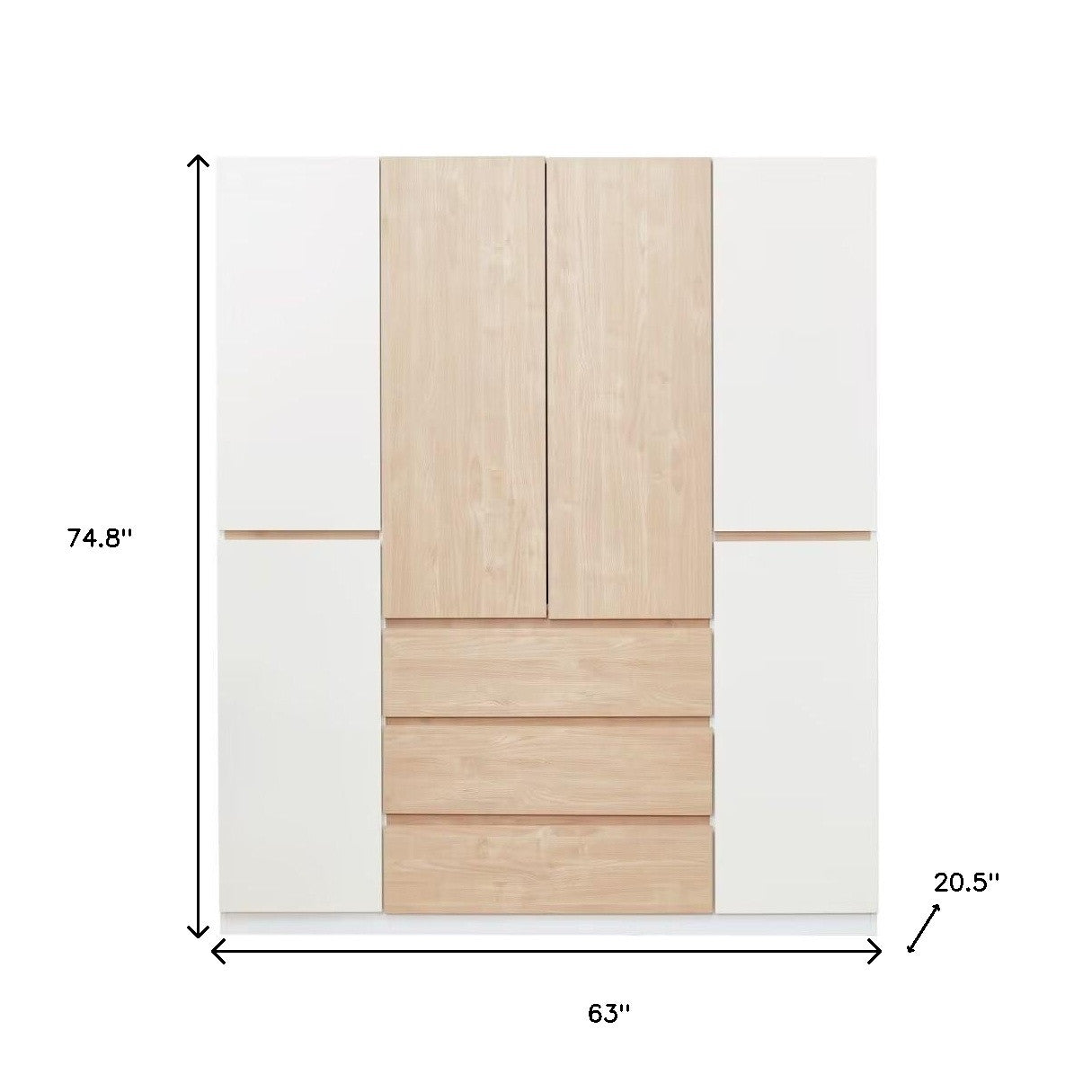 75" White And Natural Six Door Three Drawer Combo Dresser