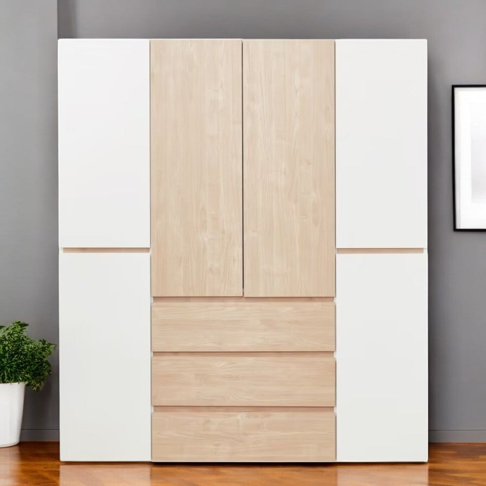 75" White And Natural Six Door Three Drawer Combo Dresser