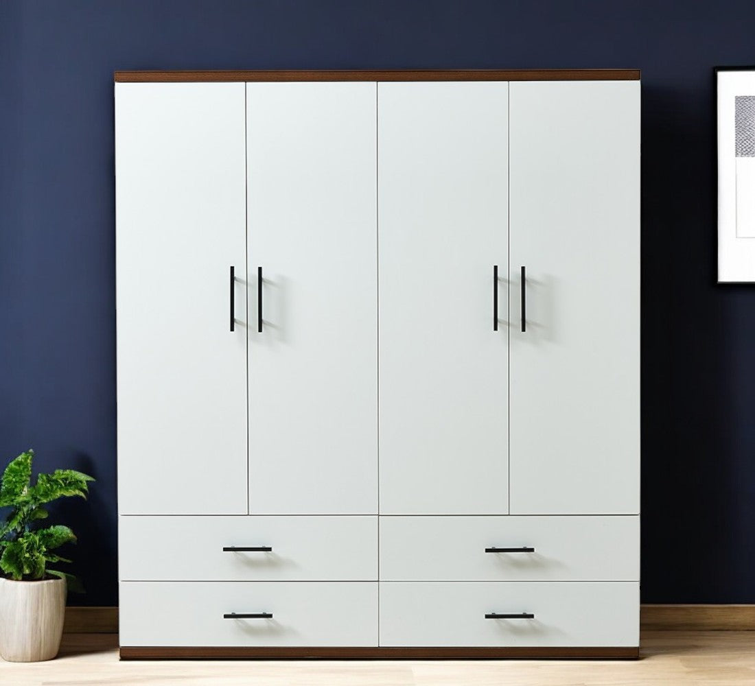 71" White Four Door Four Drawer Combo Dresser