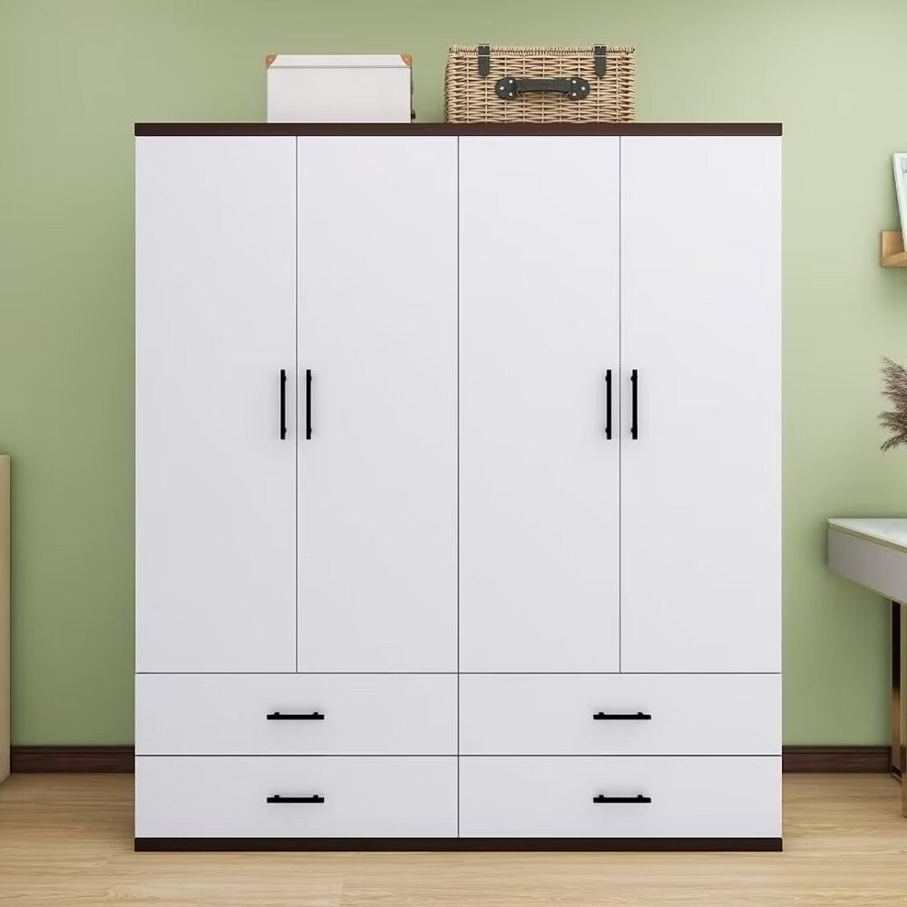 71" White Four Door Four Drawer Combo Dresser