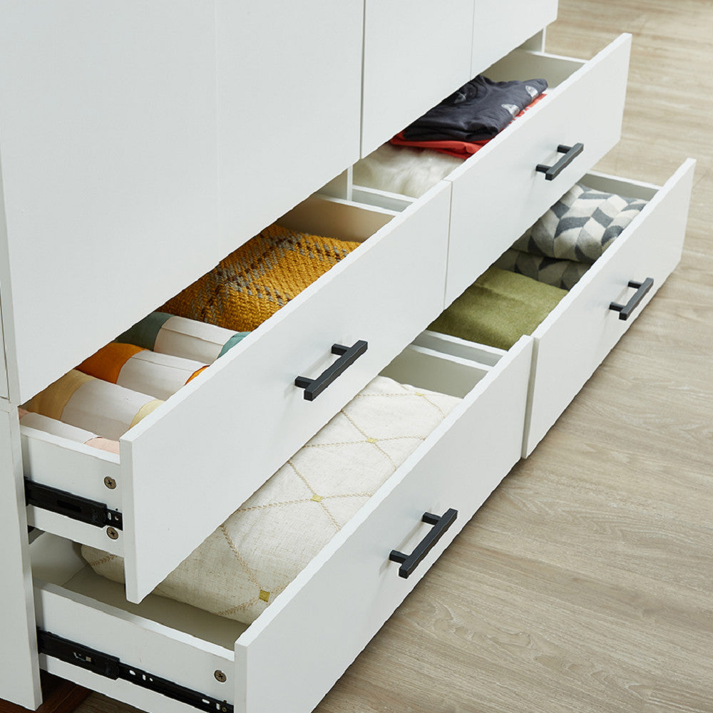 71" White Four Door Four Drawer Combo Dresser
