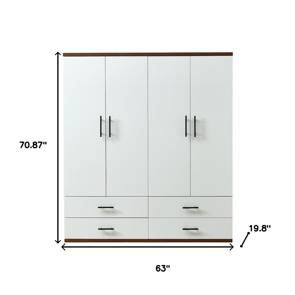 71" White Four Door Four Drawer Combo Dresser