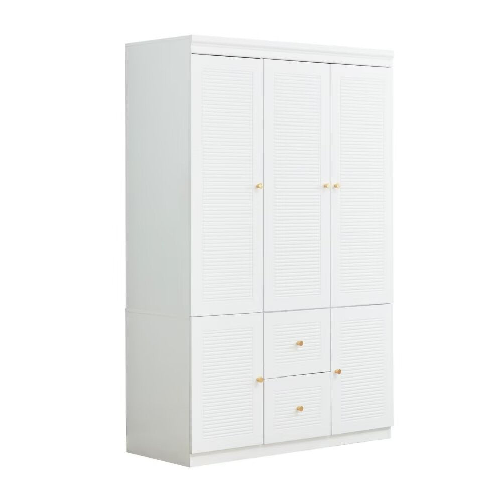74" White Five Door Two Drawer Combo Dresser