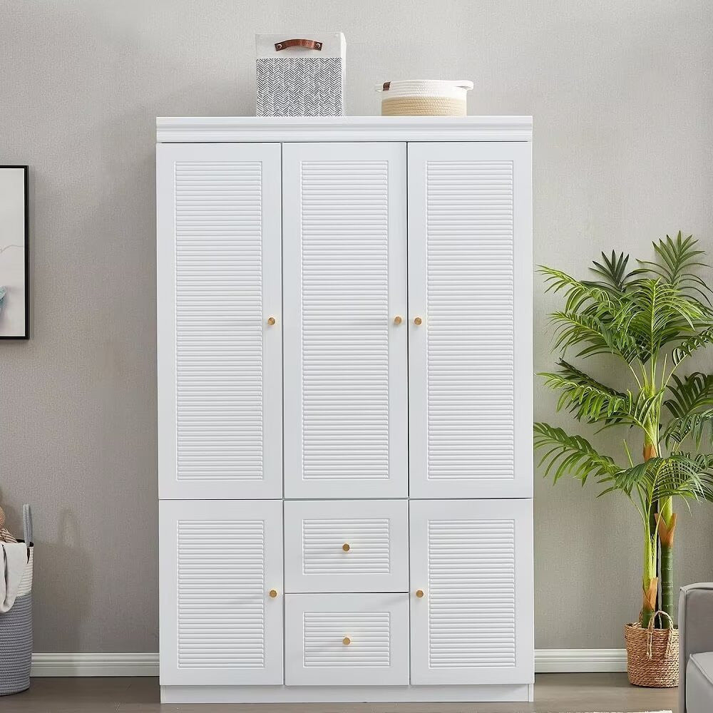 74" White Five Door Two Drawer Combo Dresser