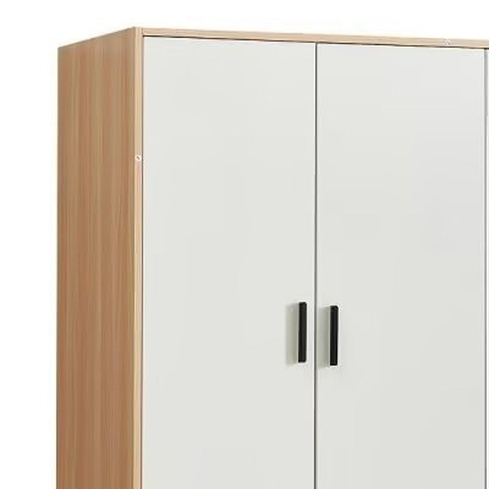 71" White And Natural Mirrored Three Door Three Drawer Combo Dresser