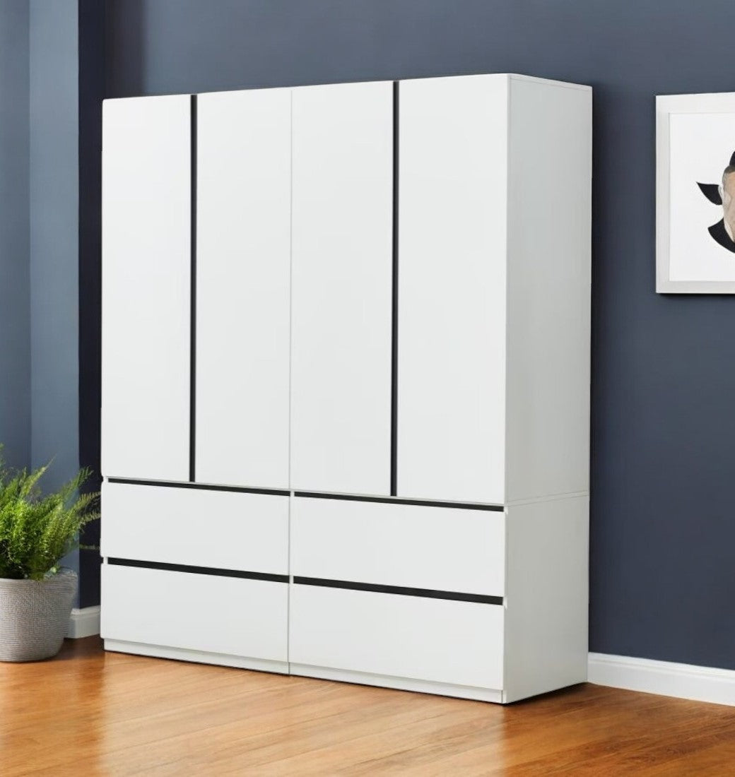 74" White And Black Four Door Four Drawer Combo Dresser