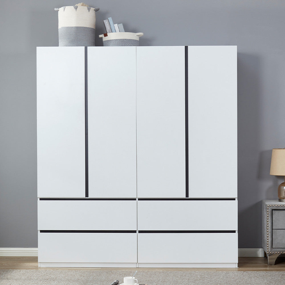 74" White And Black Four Door Four Drawer Combo Dresser