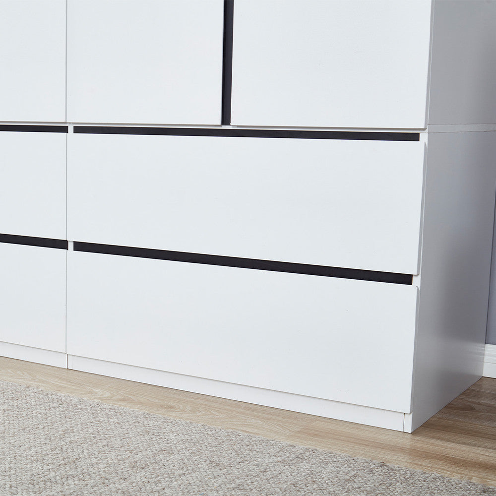 74" White And Black Four Door Four Drawer Combo Dresser