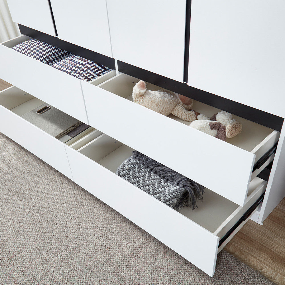 74" White And Black Four Door Four Drawer Combo Dresser