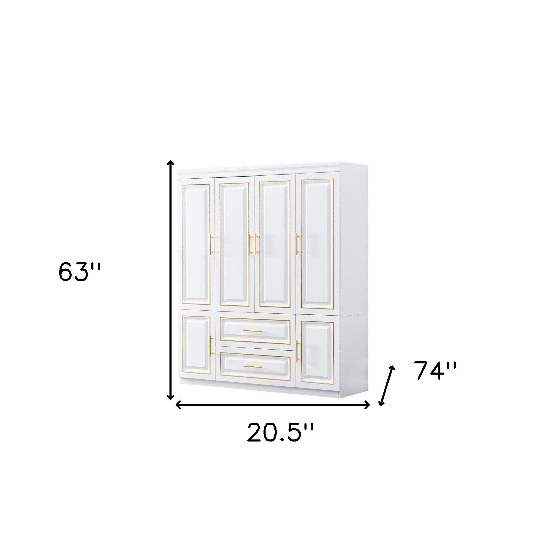 79" Gold And White Six Door Two Drawer Combo Dresser