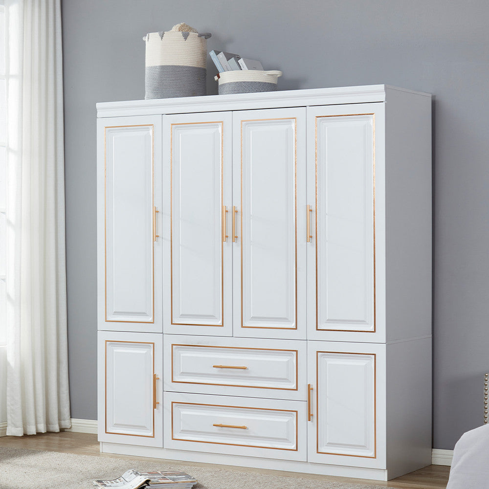 79" Gold And White Six Door Two Drawer Combo Dresser