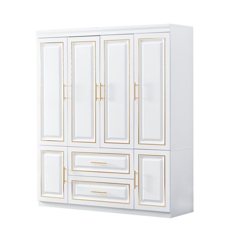 79" Gold And White Six Door Two Drawer Combo Dresser
