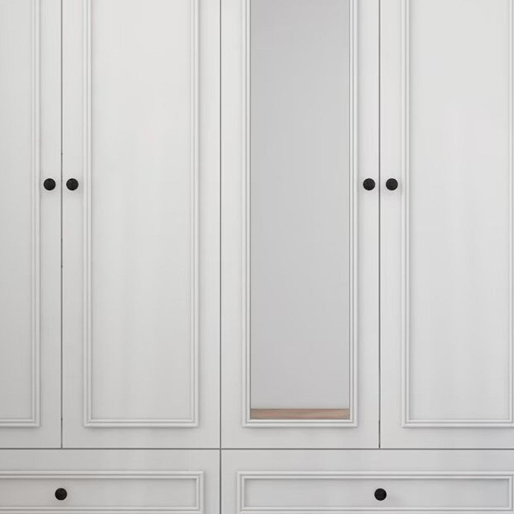71" White Carved Geometric Mirrored Four Door Four Drawer Combo Dresser