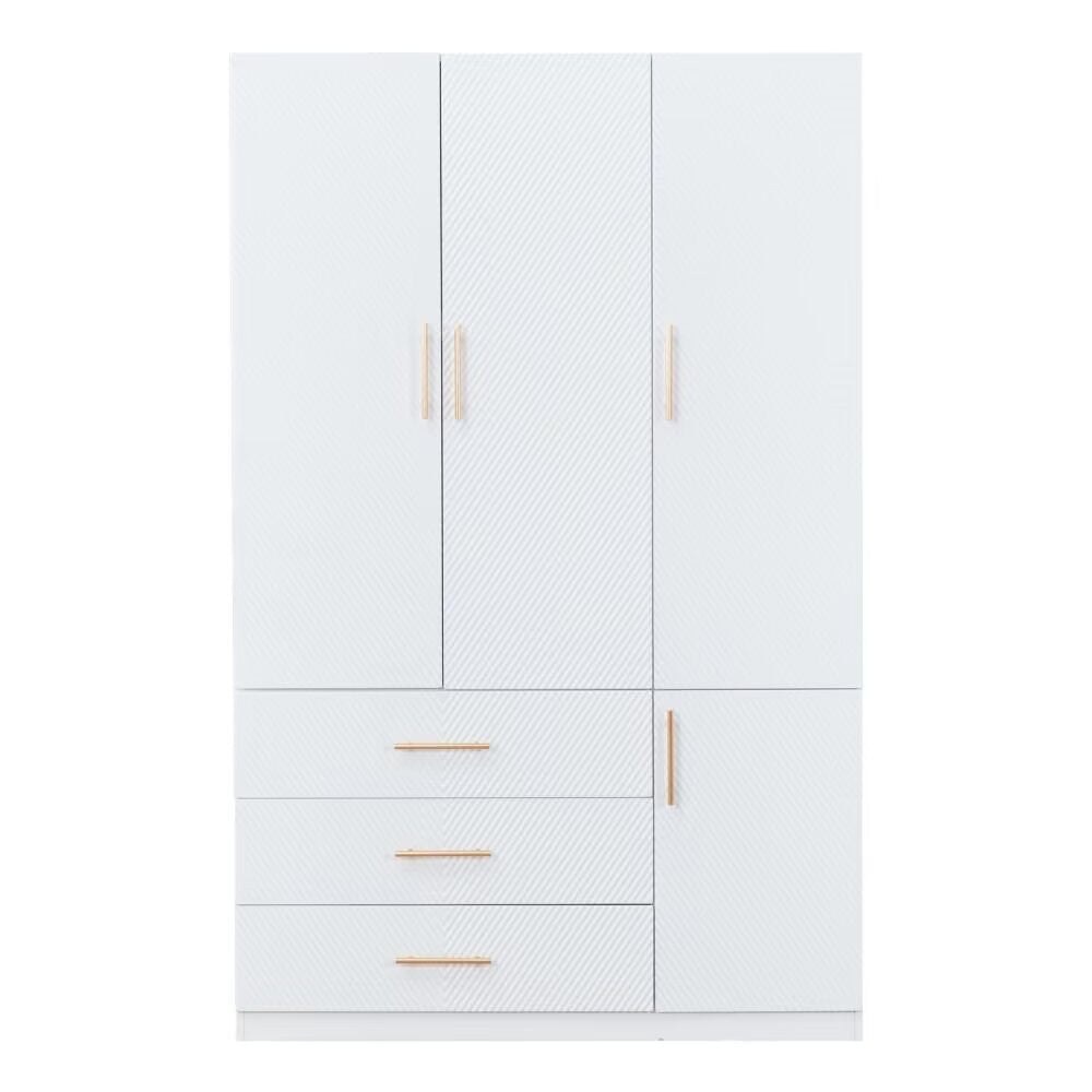 74" White Four Door Three Drawer Combo Dresser