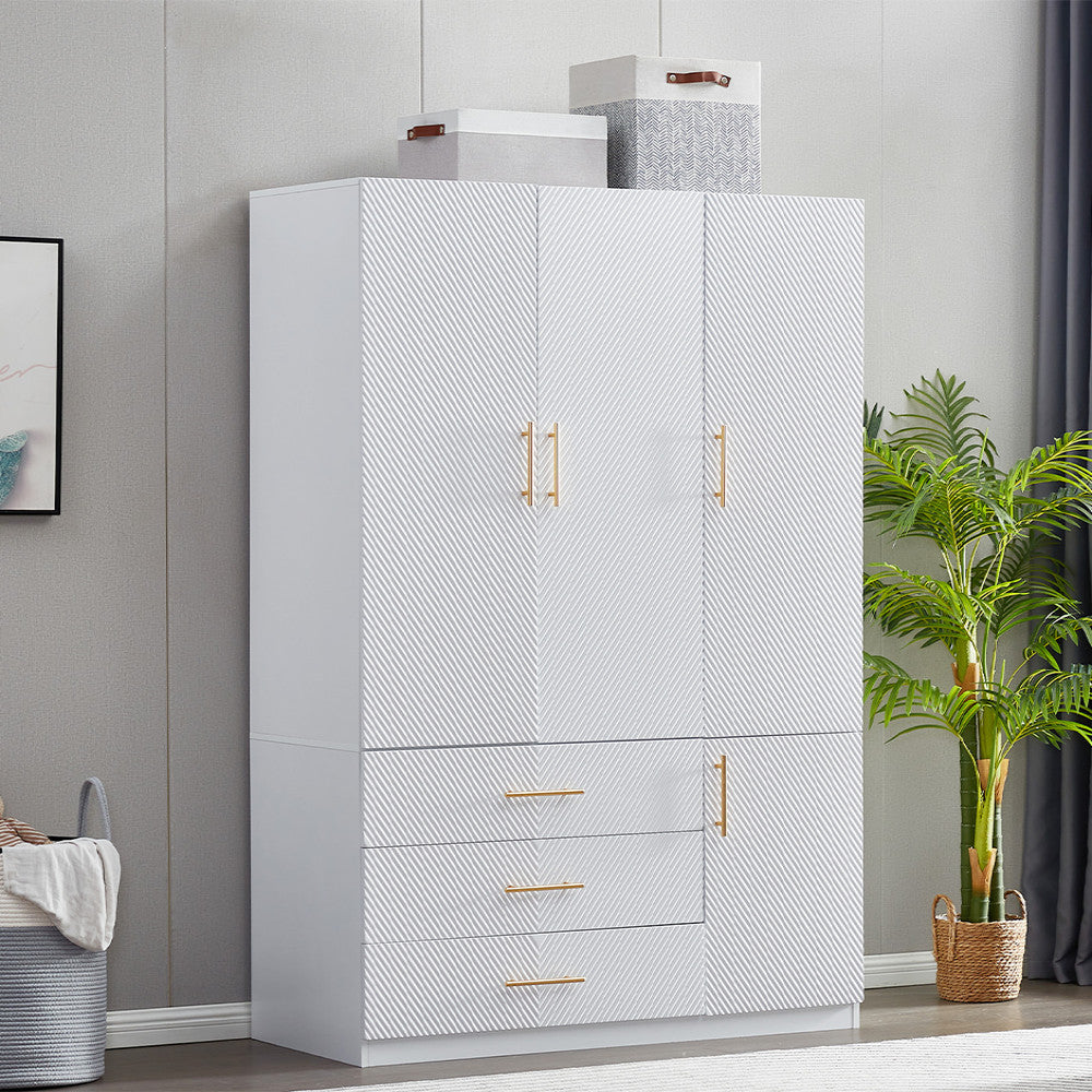 74" White Four Door Three Drawer Combo Dresser