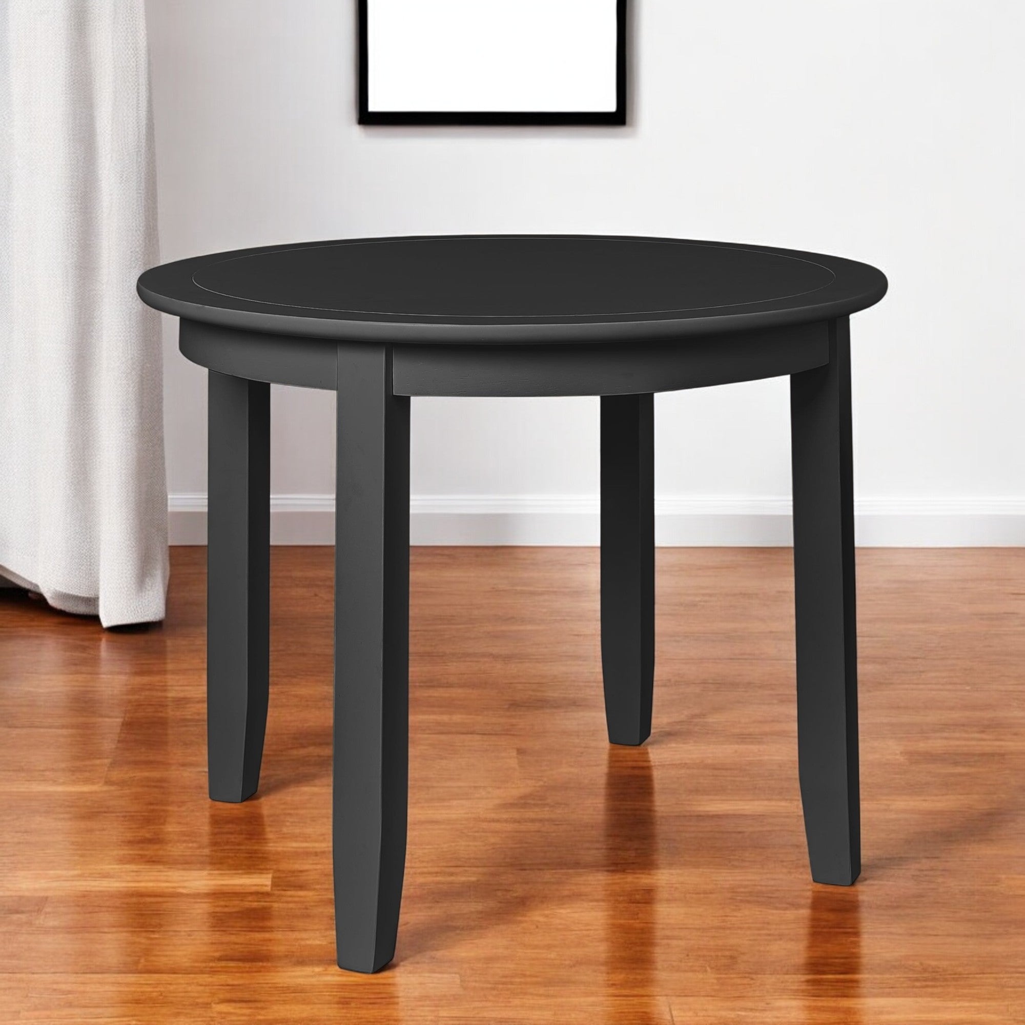 39" Black Solid Wood Round Top Dining Table