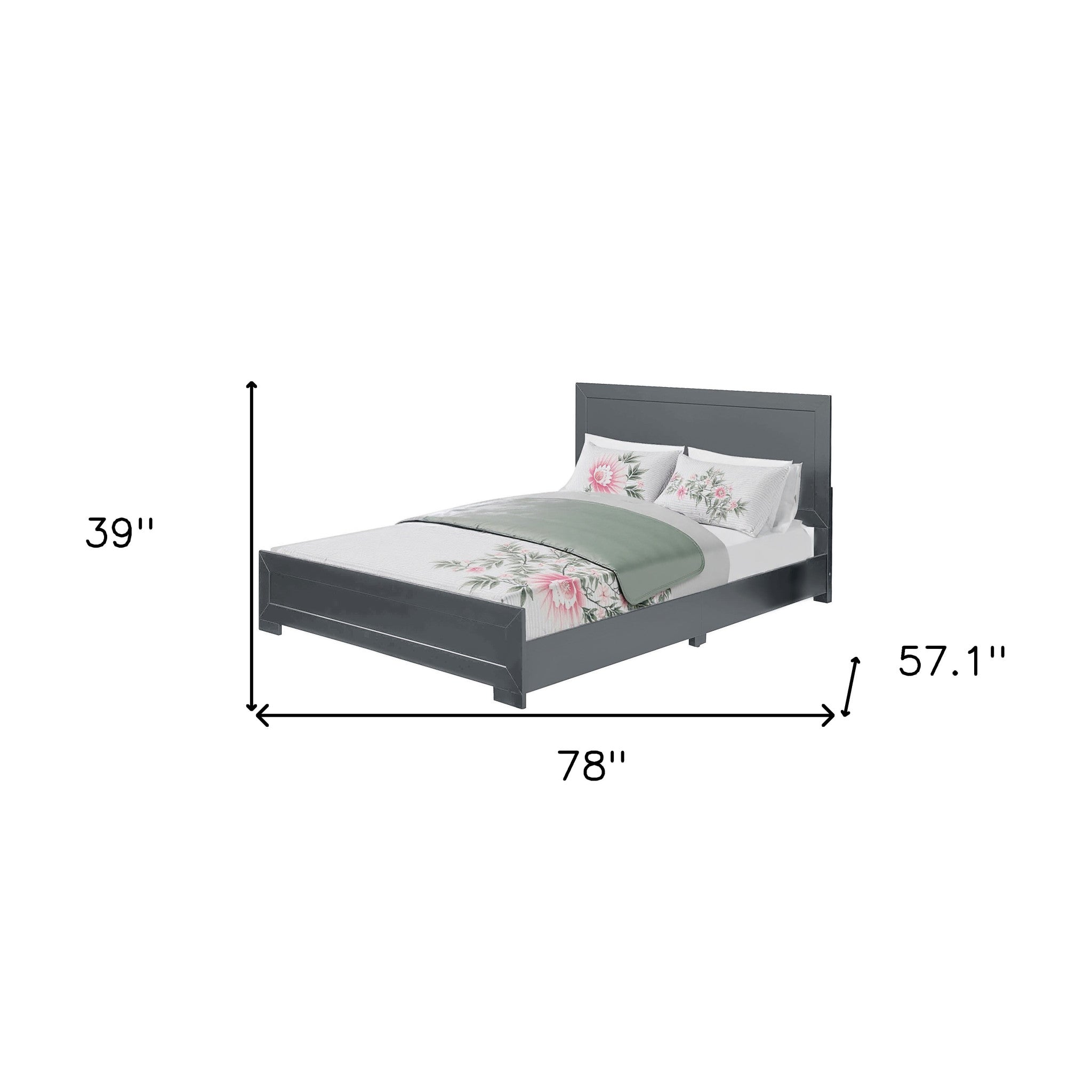 Gray Inlaid Panels Wood Full Bed Frame