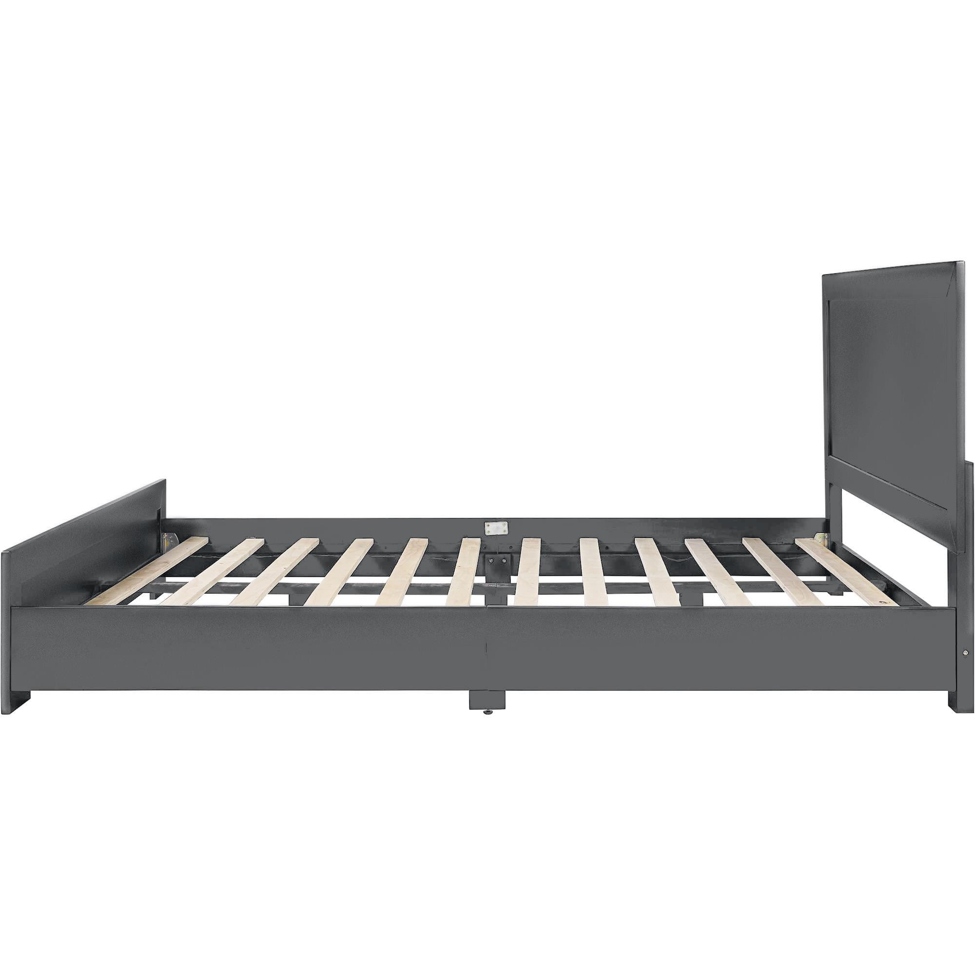 Gray Inlaid Panels Wood Full Bed Frame