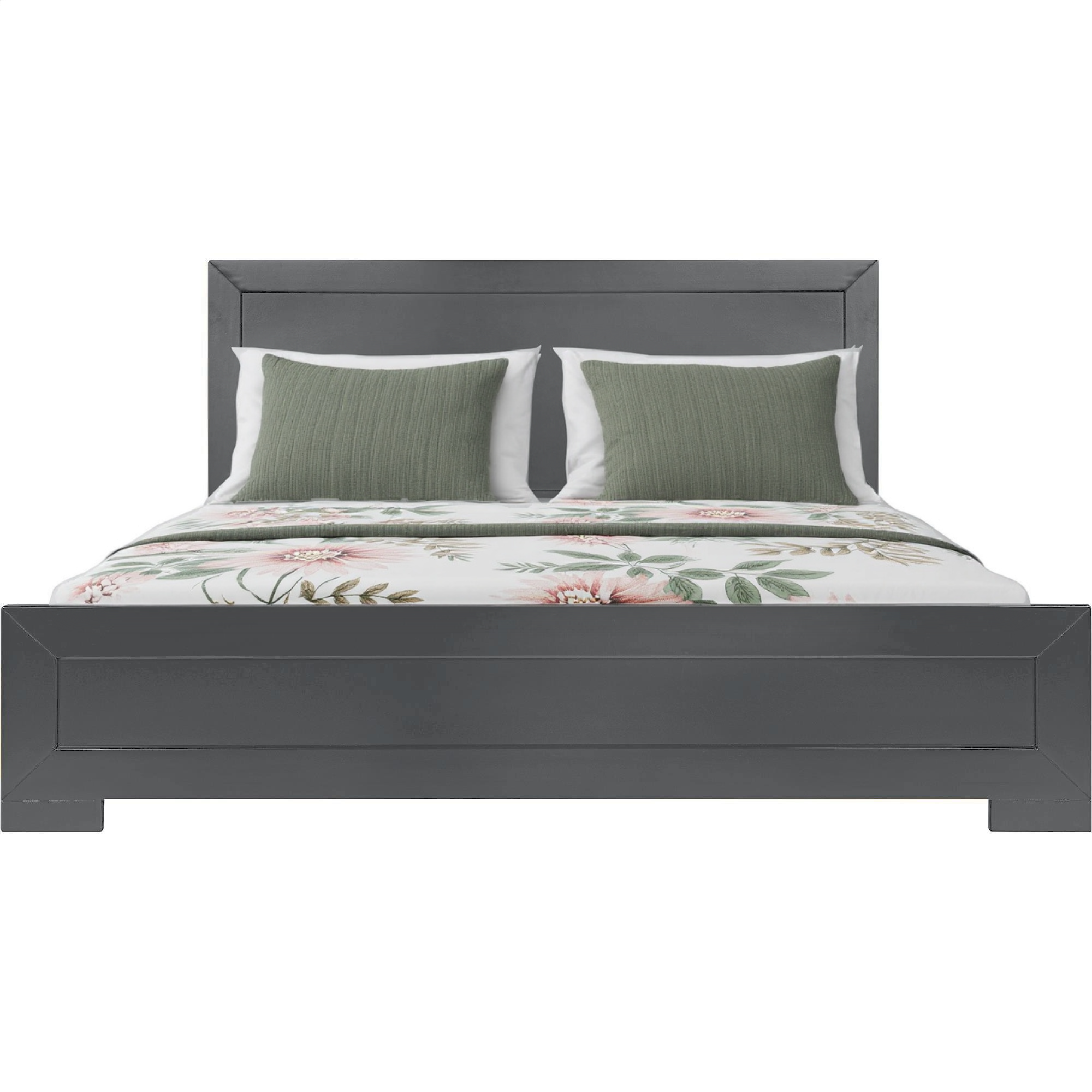 Gray Inlaid Panels Wood Queen Bed Frame