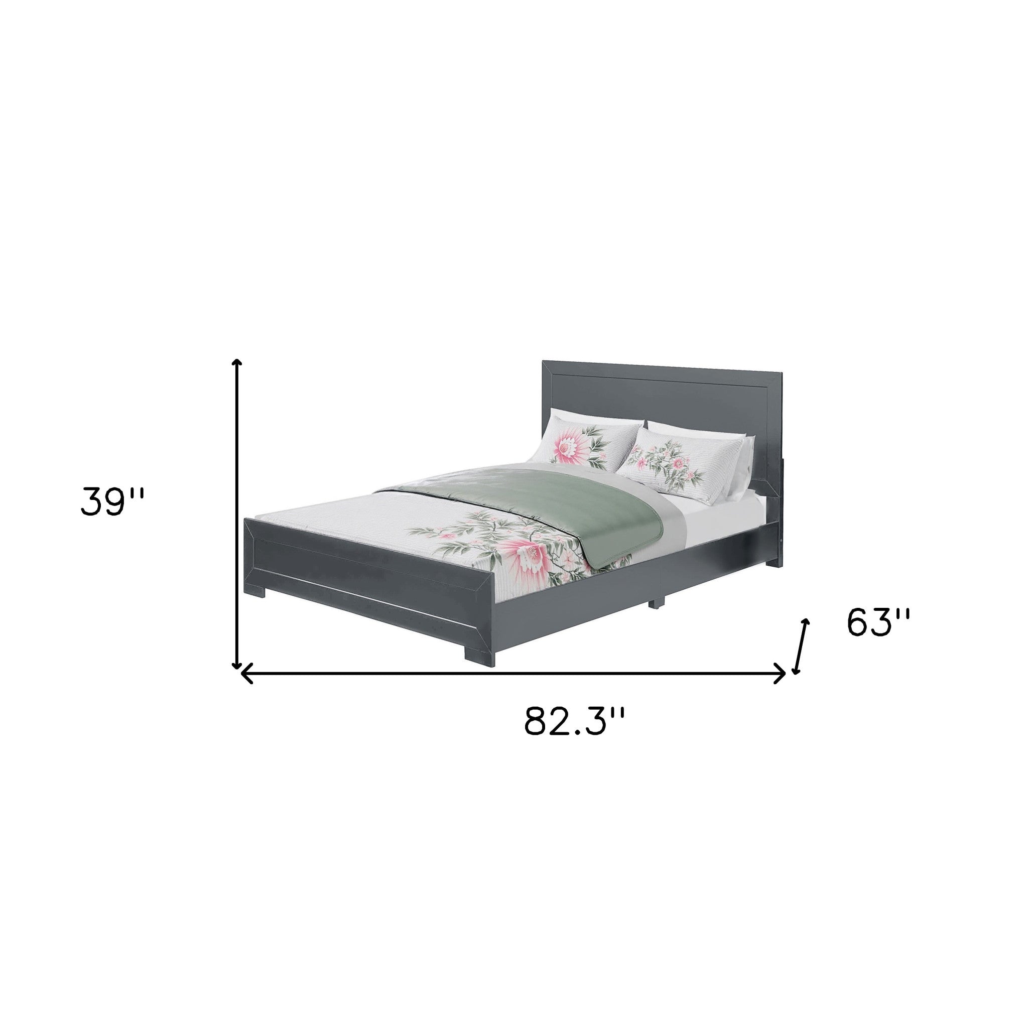 Gray Inlaid Panels Wood Queen Bed Frame