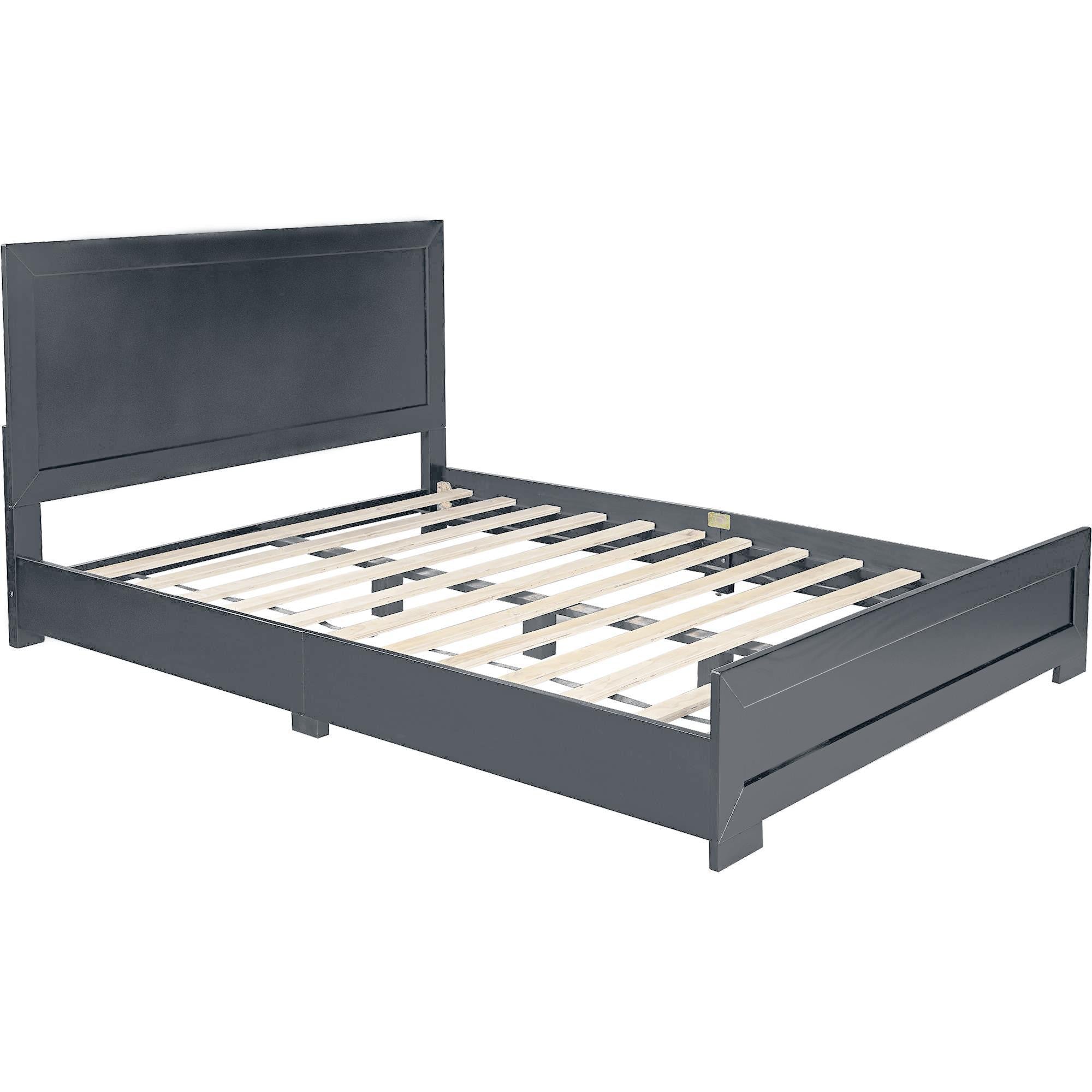 Gray Inlaid Panels Wood King Bed Frame
