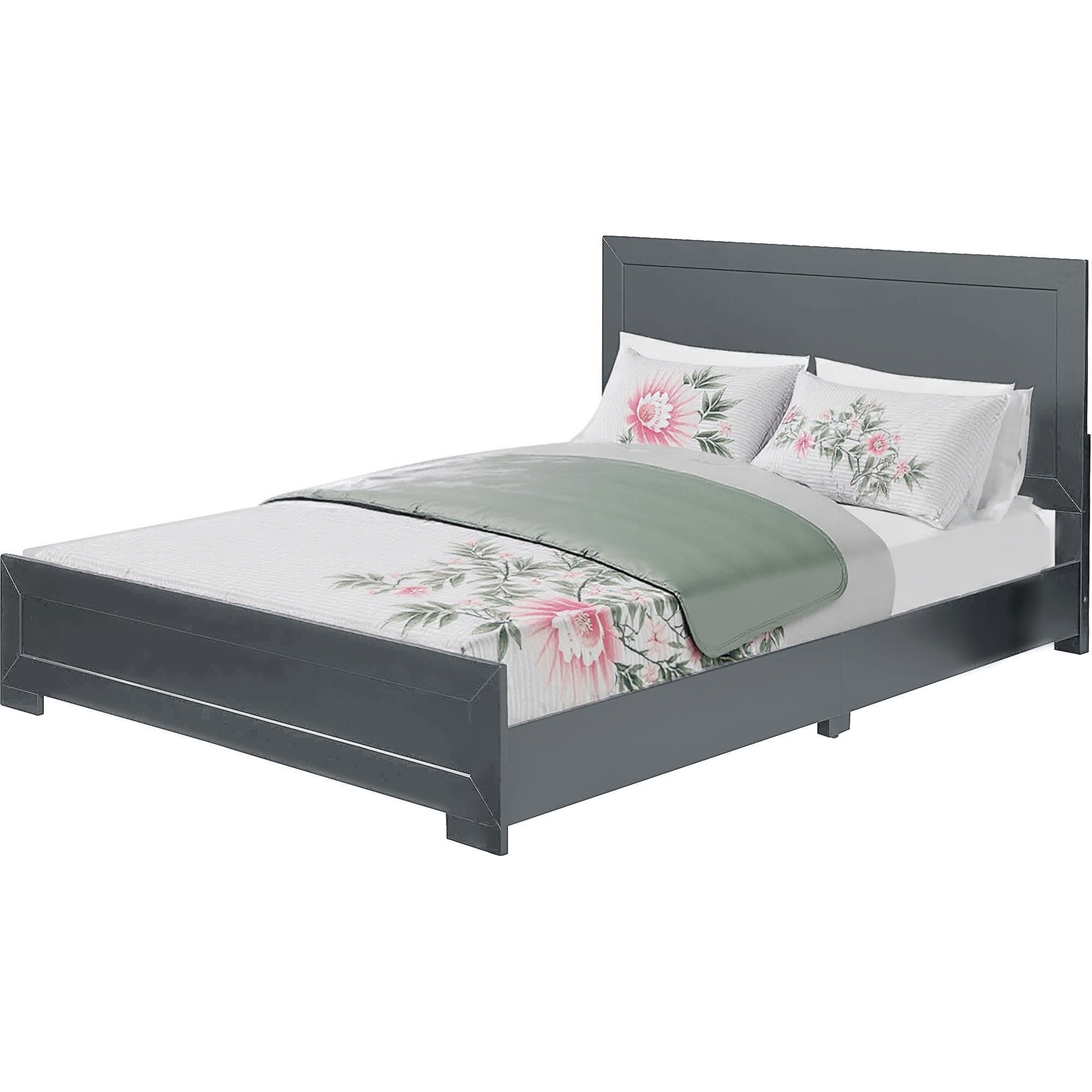 Gray Inlaid Panels Wood King Bed Frame