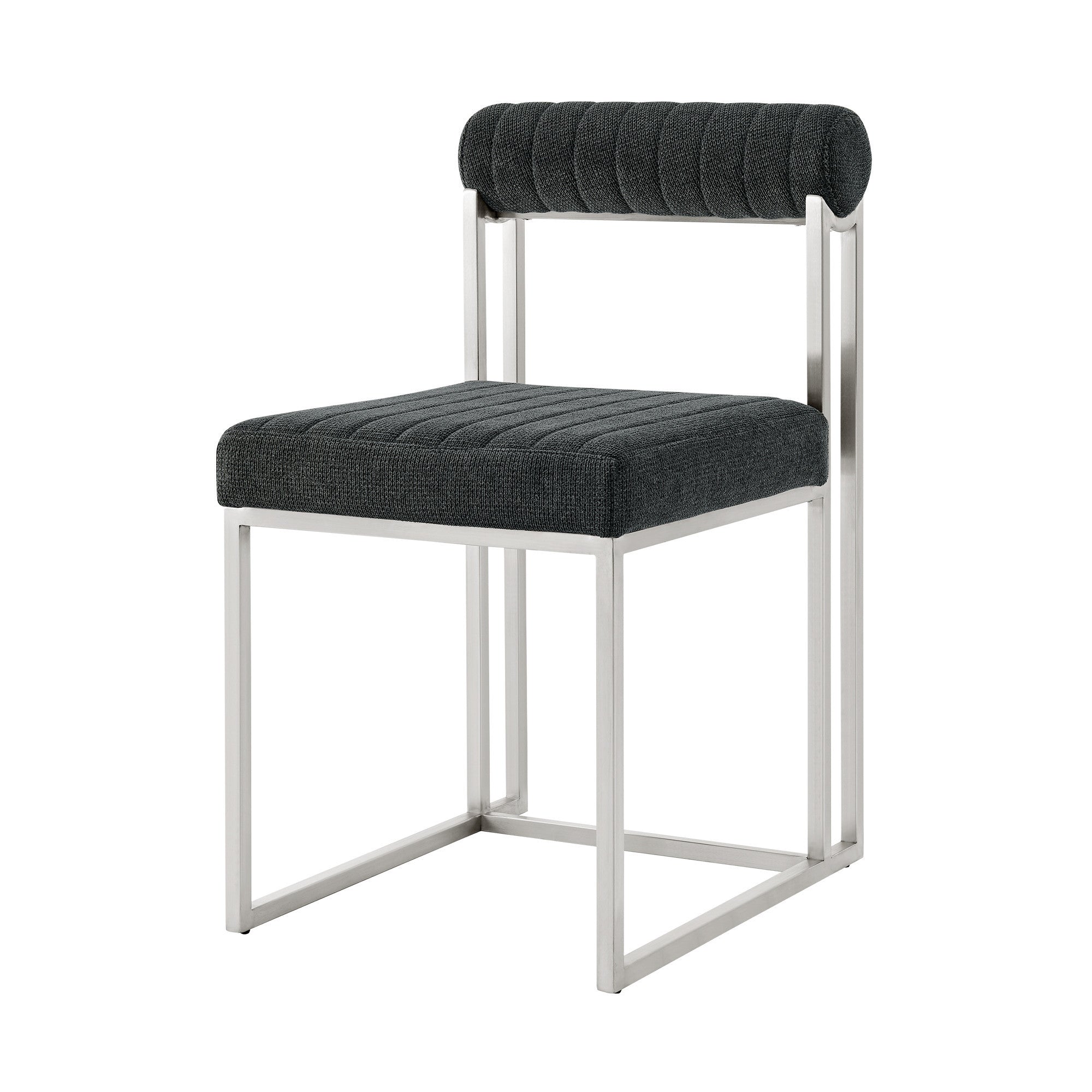 Set of Two Gray And Silver Upholstered Polyester Open Back Dining Side Chairs