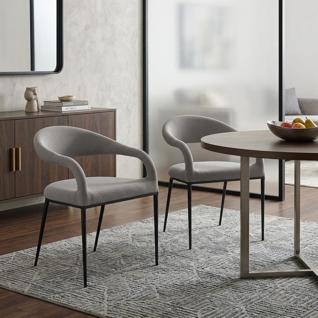 Set of Two Gray And Black Upholstered Polyester Open Back Dining Arm Chairs