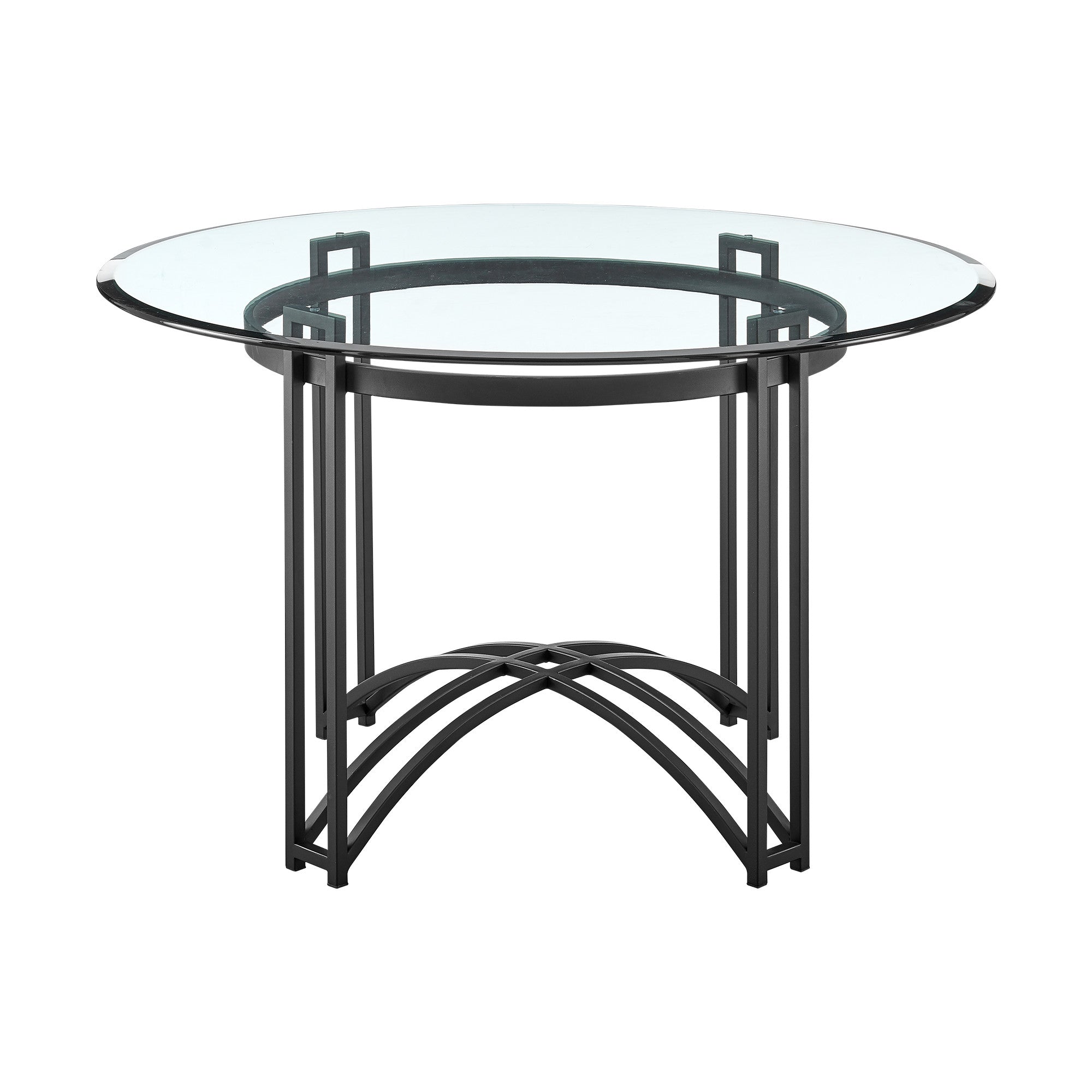 48" Clear And Black Glass And Iron Round Top Dining Table