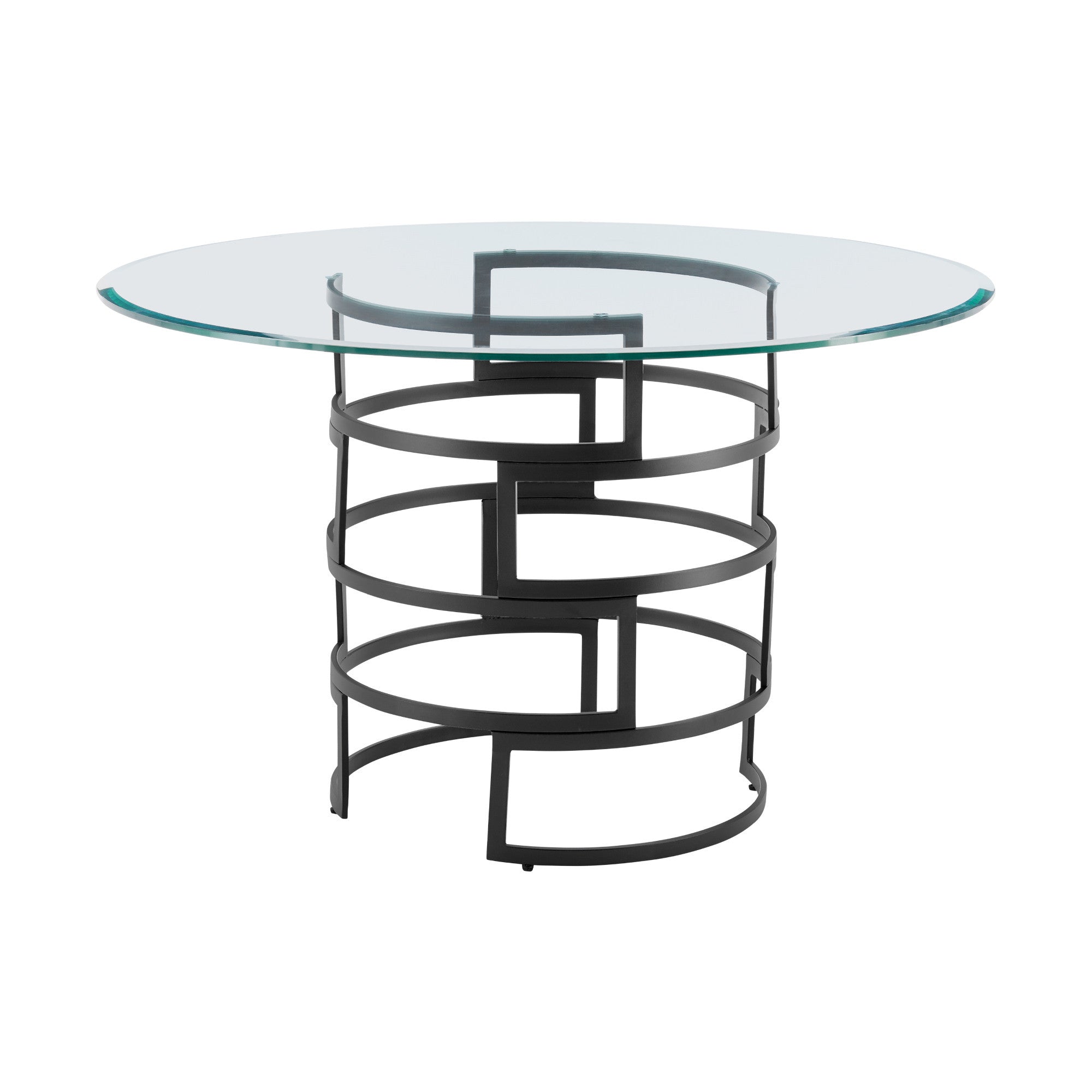 48" Clear And Black Glass And Iron Pedestal Base Round Top Dining Table