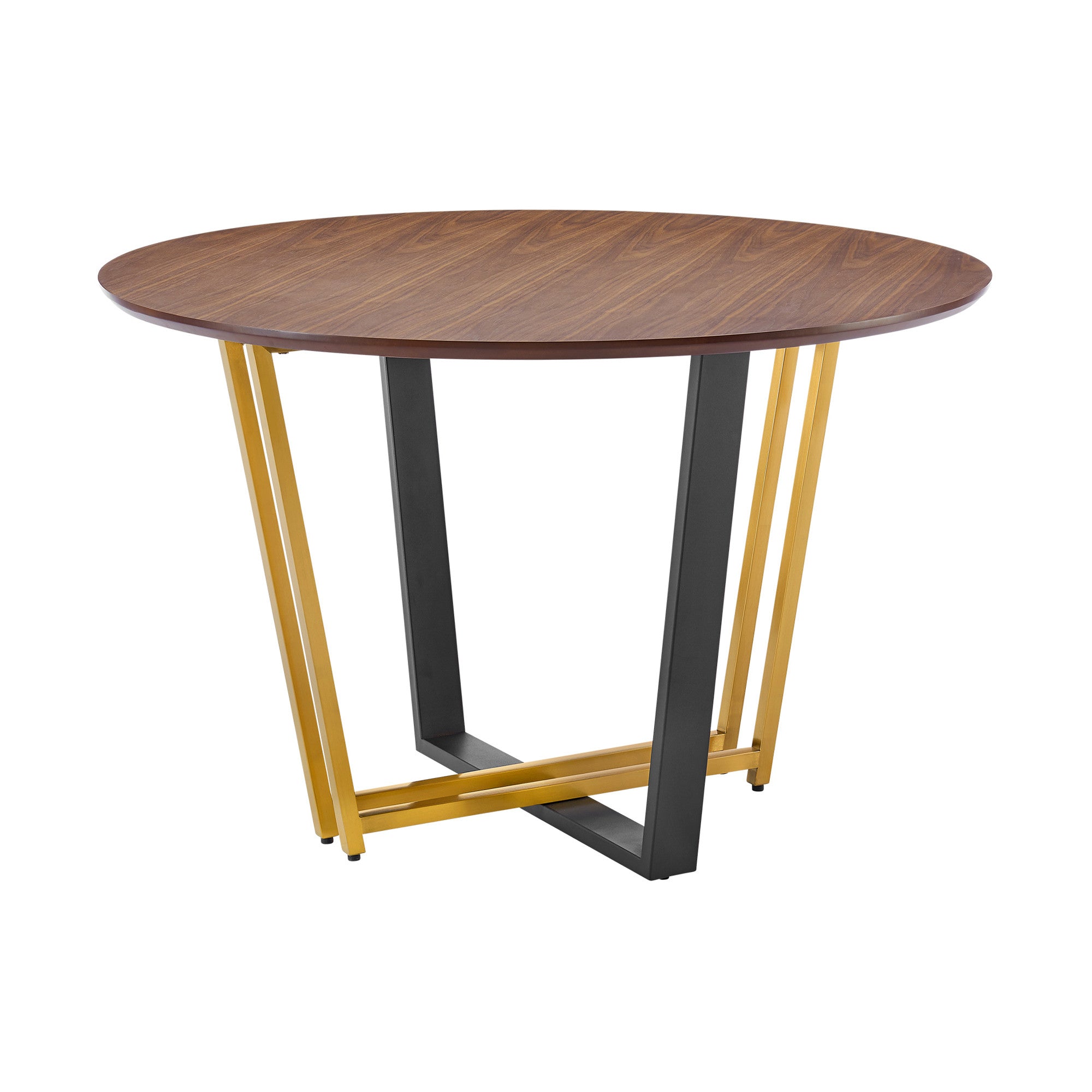 48" Brown And Gold Iron Sled Base Round Top Dining Table