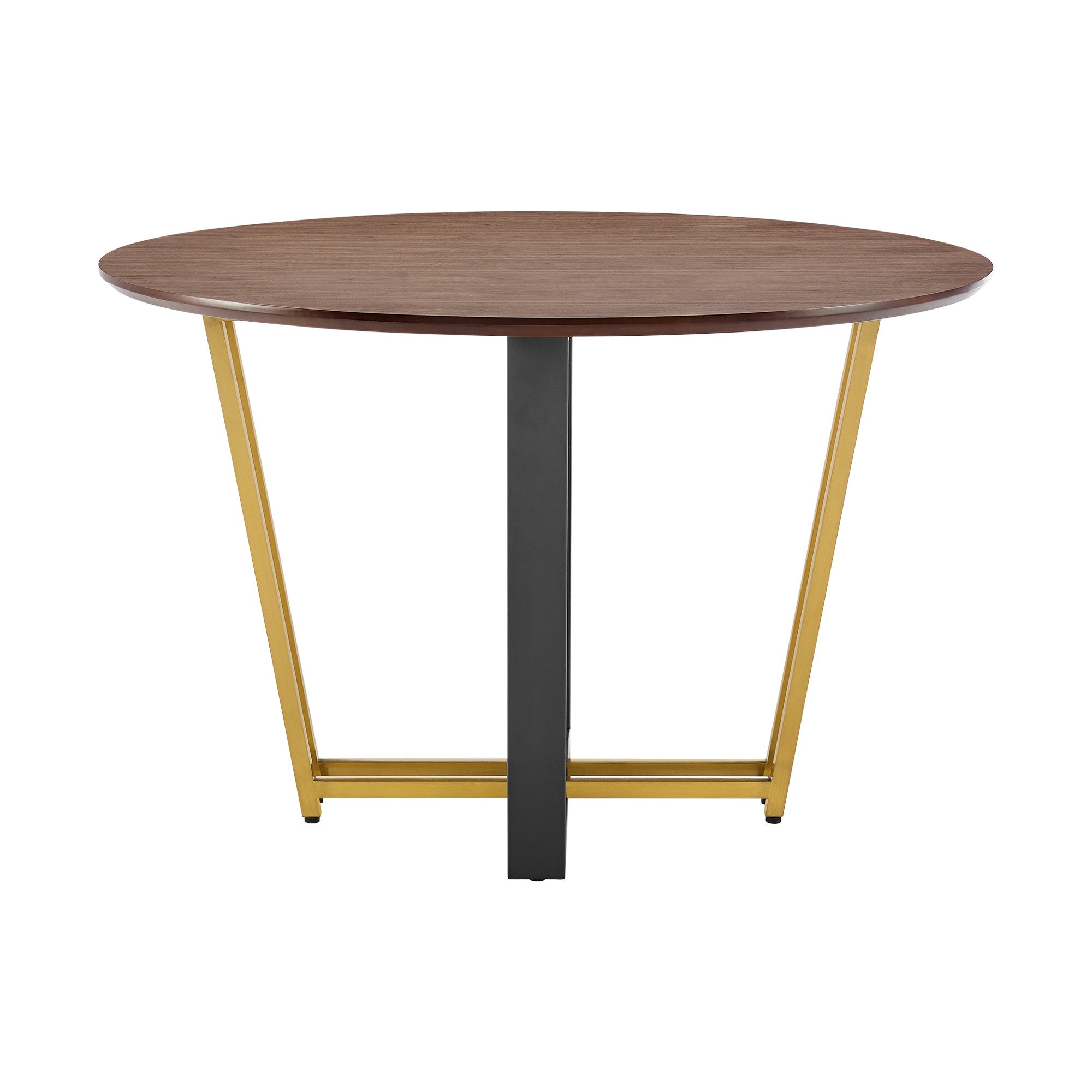 48" Brown And Gold Iron Sled Base Round Top Dining Table