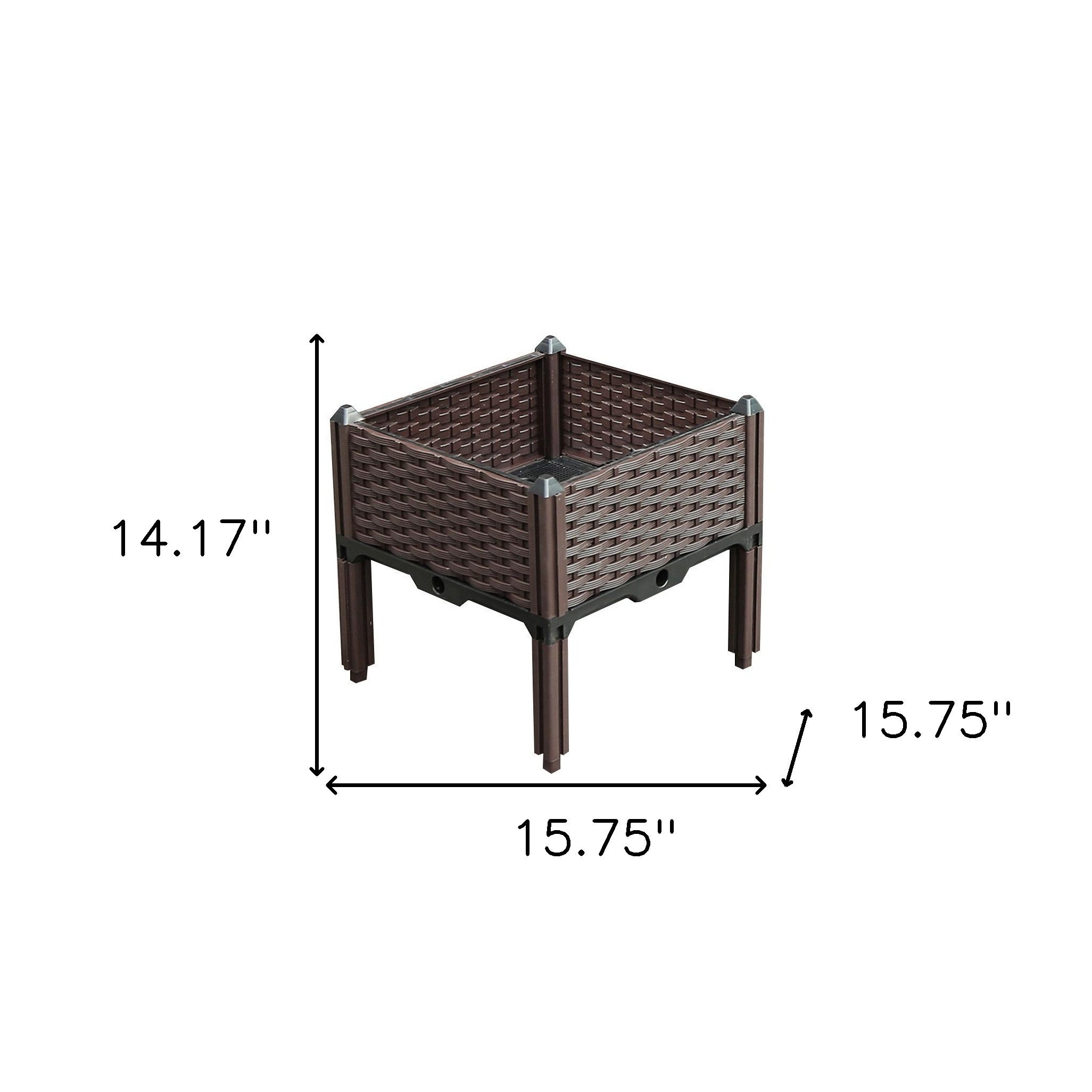16" X 16" Dark Brown Heavy Duty Plastic Square Self Watering Raised Garden Bed