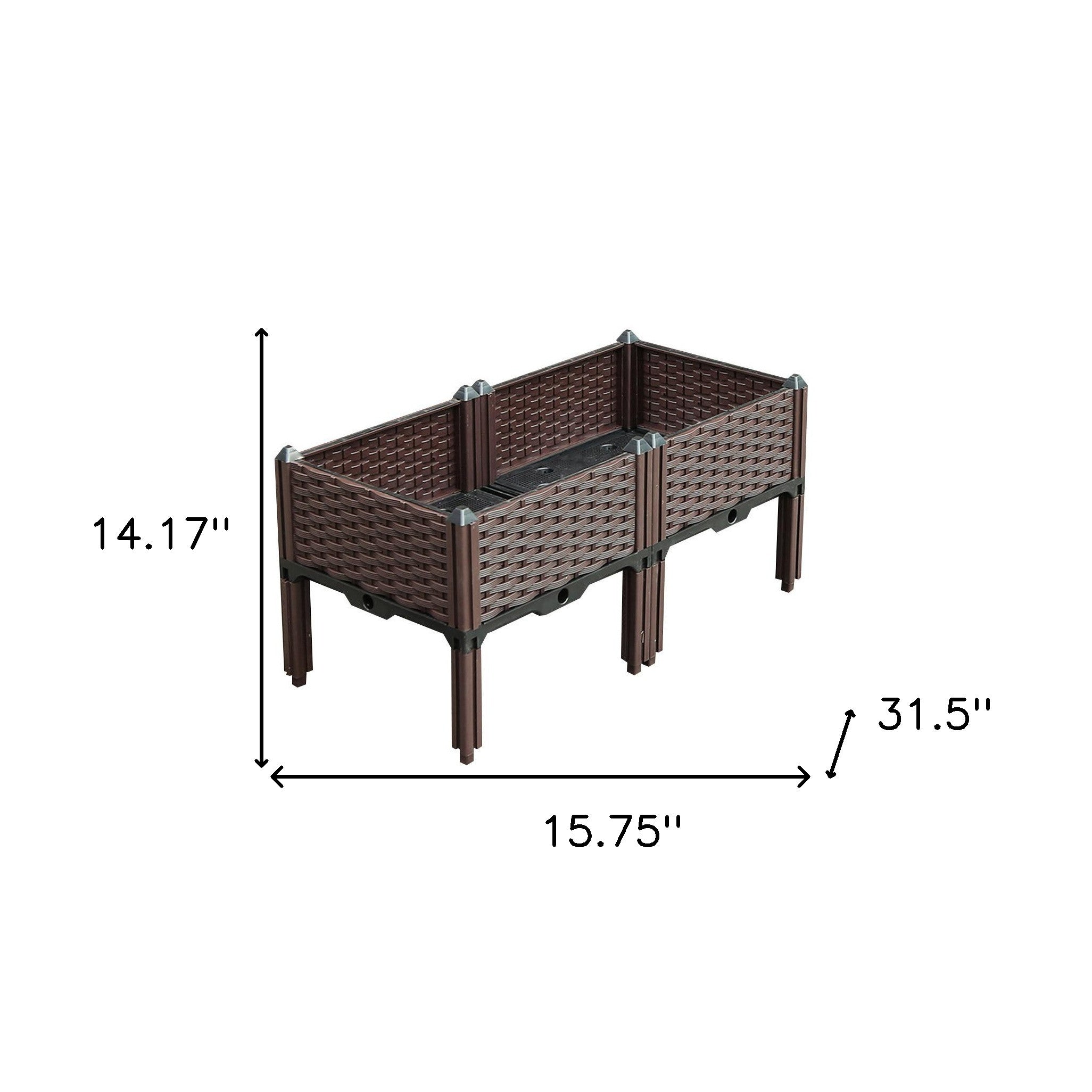 32" X 16" Dark Brown Heavy Duty Plastic Rectangular Self Watering Raised Garden Bed