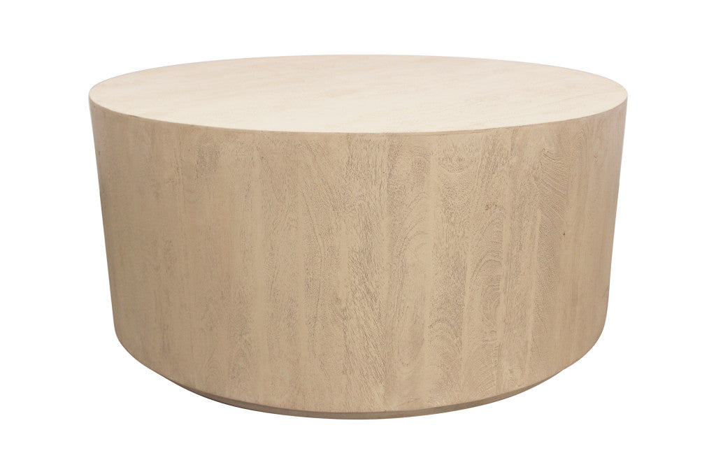36" Natural Solid Wood Round Distressed Coffee Table