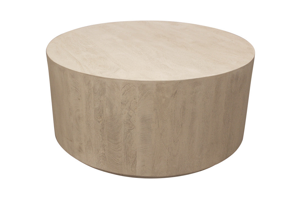 36" Natural Solid Wood Round Distressed Coffee Table