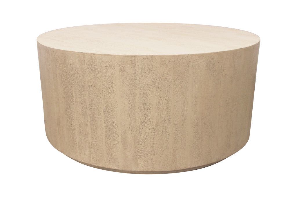 36" Natural Solid Wood Round Distressed Coffee Table